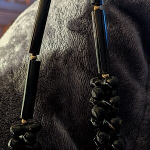 Chic Black Beaded Necklace with Gold Details